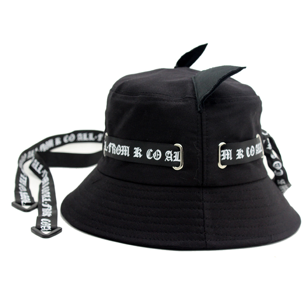 Cross-Border New Cute Cat Ear Streamer Personalized Fisherman Hat Men And Women All Fashion Trend Hip Hop Dance Basin Hat details Picture