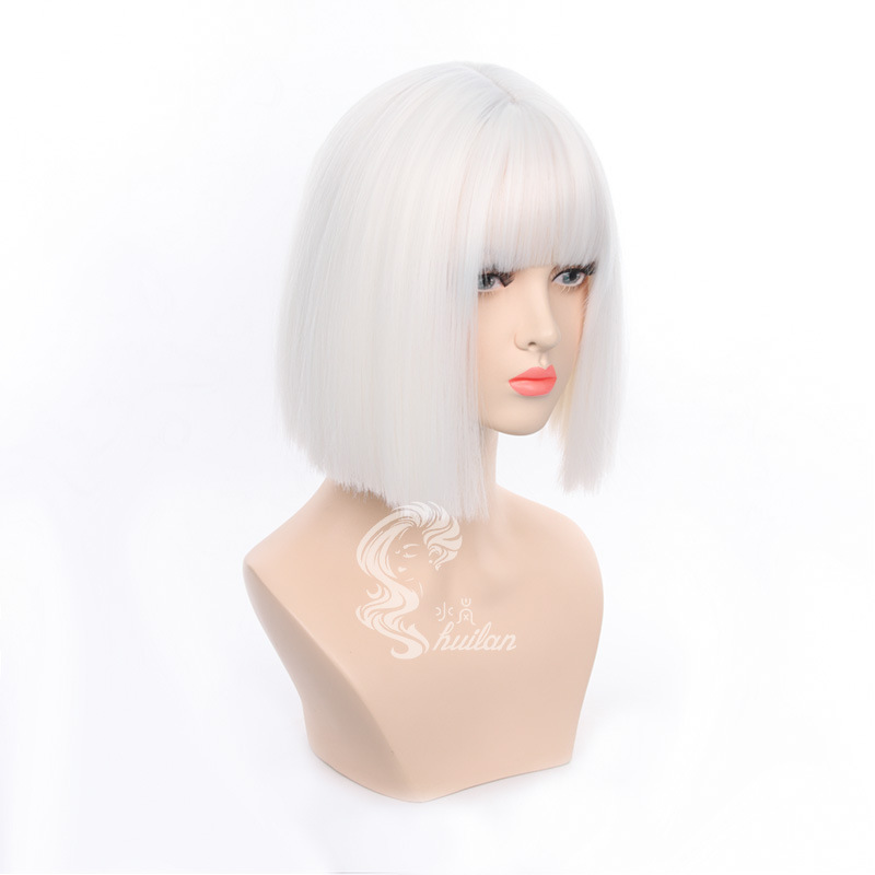 [aqua arashi] nueva peluca mujer corto cabello recto natural influencers JK puro blanco bobo cabeza completa de la fábrica venta directa details Picture