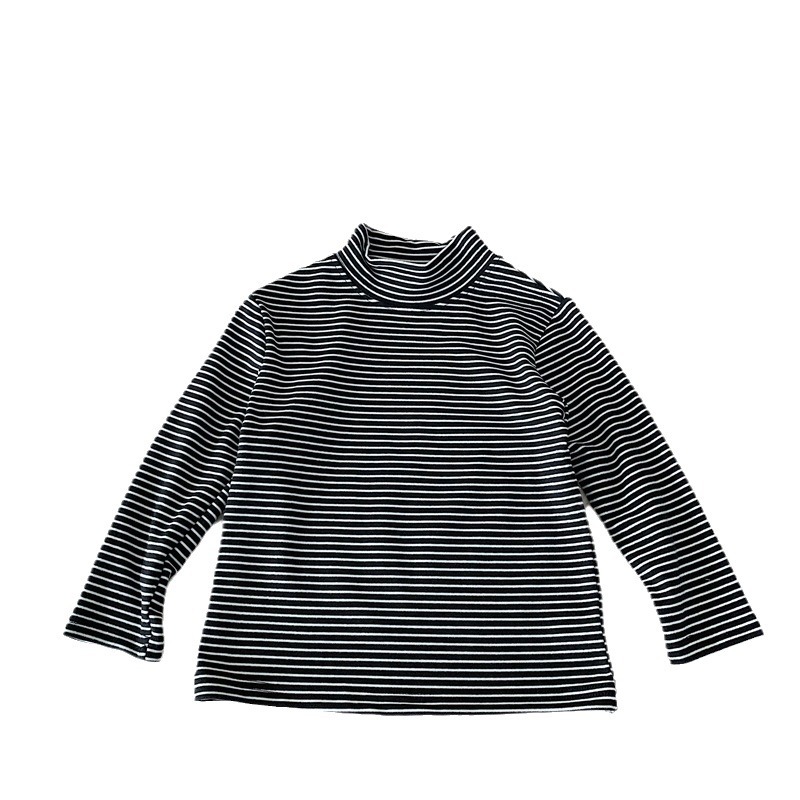 Children's base shirt semi-high neck boys' striped beige autumn and winter style baby skin-friendly velvet long-sleeved T-shirt base, trendy Item Picture