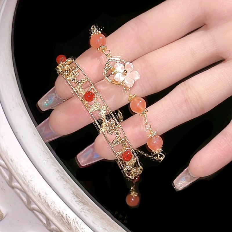 "Red sleeve add fragrance" new Chinese imitation red agate begonia flower bracelet retro bracelet light luxury niche bracelet bracelet full figure