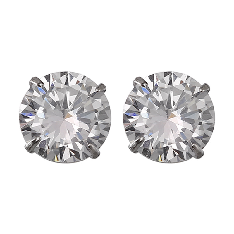 Round zircon 925 sterling silver screw buckle ear piercing stud, simple and cold style for women, ear bone stud E9757 Item Picture