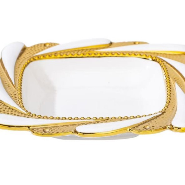 Wholesale of light luxury ceramic tableware sets, high-end gold-plated plates with gold edges Specification image