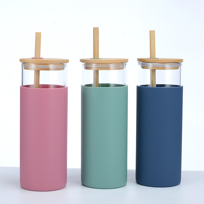 Off-The-Shelf Amazon Cross-Border Bamboo Cover Single-Layer High Borosilicate Glass With Silicone Straw Cup Logo Printing Application Scenario