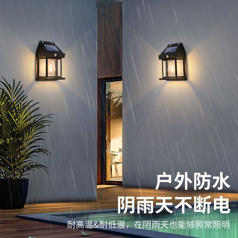 Solar tungsten filament lamps, outdoor lamps, garden lamps, human body sensor lamps, garden waterproof lamps, household solar wall lamps Specification image