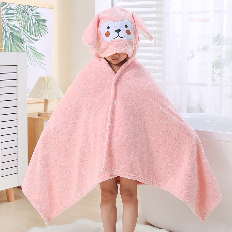 Children's Bath Towel Hooded Cloak Cloak Absorbent Baby Hooded Bathrobe Cartoon Baby Coral Velvet Children's Bath Towel details Picture