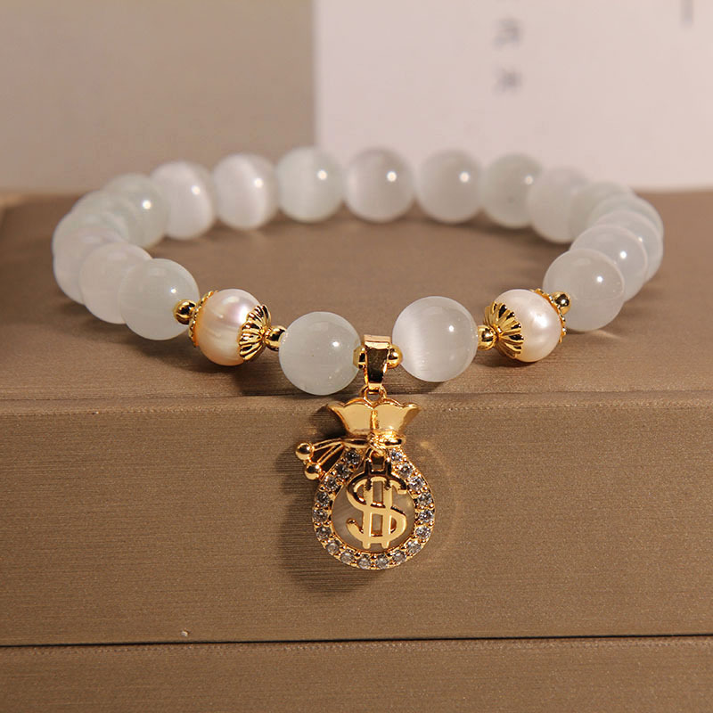 猫眼石能量水晶手链女小众轻奢高级感钱袋吊坠手串送学生闺蜜礼物