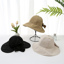 夏季帽子黑胶大沿遮阳帽带蝴蝶结防紫外线可折叠户外沙滩防晒帽