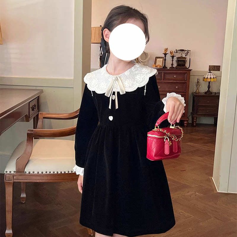 女童小香风连衣裙秋冬季新款公主风儿童小女孩娃娃领裙子百搭休闲