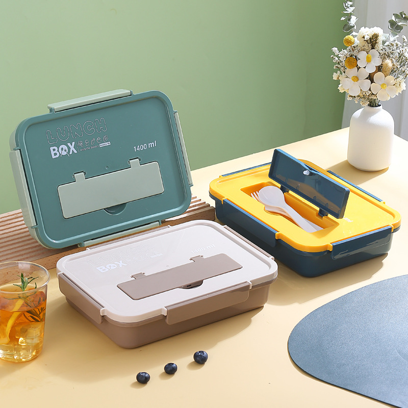 The new student lunch box with compartments can be heated in a microwave oven and comes with chopsticks and spoons. It is a student lunch box for work Specification image