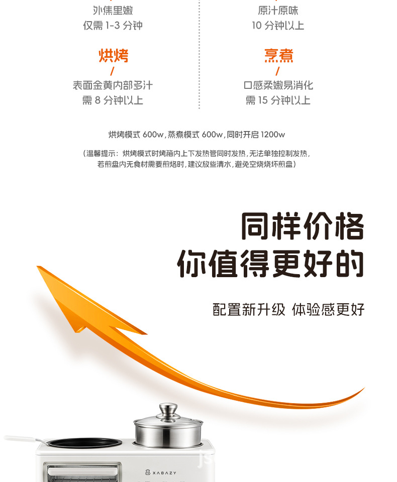 小贝猪四合一早餐机蒸烤煎煮一体锅多功能家用小型迷你烤箱多士炉详情8