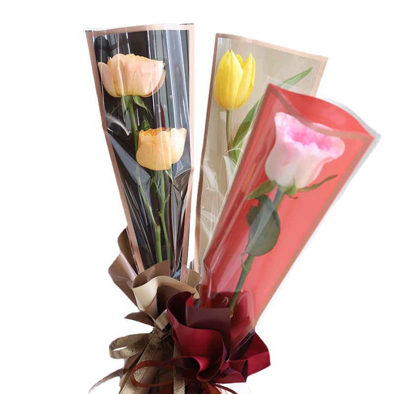 Simple frame Phnom Penh multi-branch bag transparent flower packaging printed word waterproof bouquet packaging Goddess Festival single bouquet packaging Item Picture