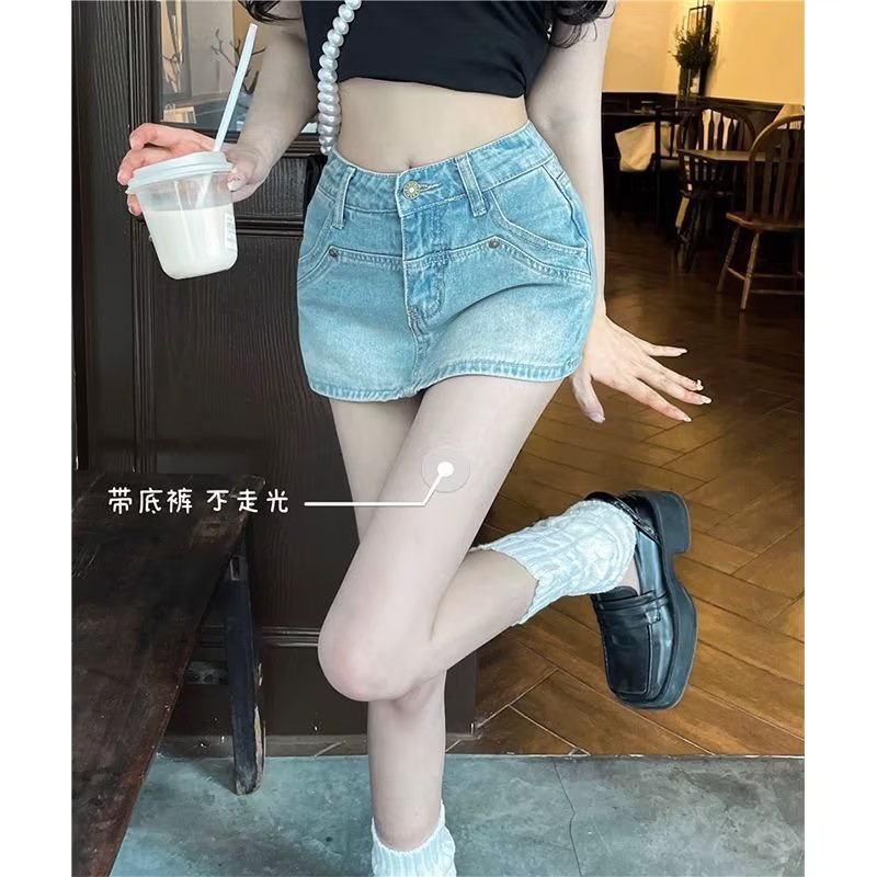 跨境台湾现货复古包臀短裙牛仔半身裙女高腰显瘦A字裙夏季辣