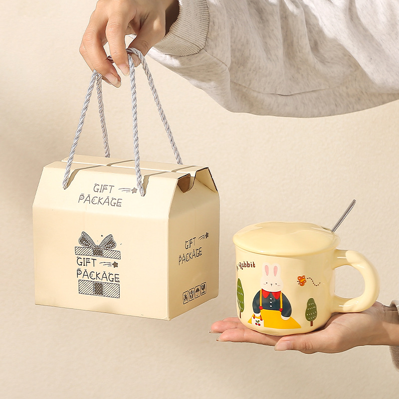 Creative Rabbit Mug with lid and spoon Ceramic Cup Gift box set, cute cup souvenir gift box set details Picture