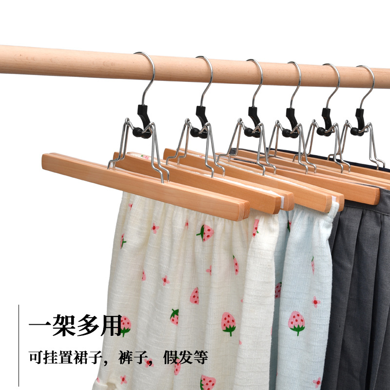 Wooden trouser frame skirt clip, home clothing store, solid wood seamless plywood, anti-slip trouser hanger clip, false hair clip manufacturer wholesale details Picture