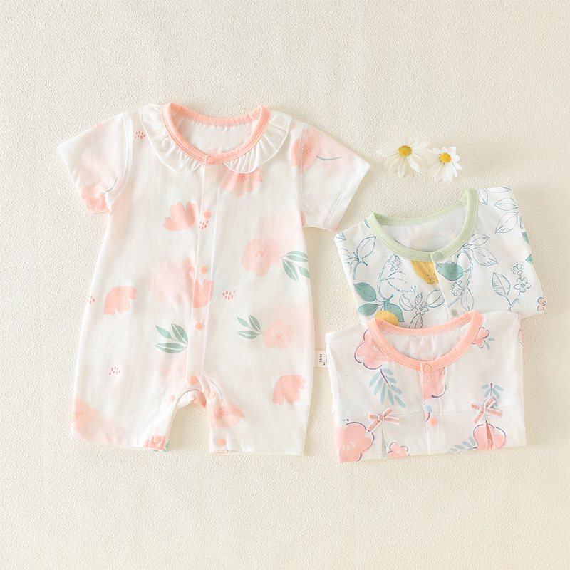 New baby summer one-piece dress, pure cotton boneless baby short-sleeved thin A-class baby girls' summer clothing Ha Yi details Picture