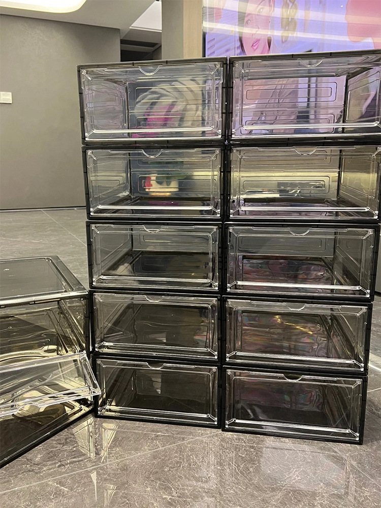 Shoebox Storage Box Transparent Acrylic High Top Shoes Sneakers Household Space Saving Plastic Shoe Cabinet Shoe Rack Specification drawing