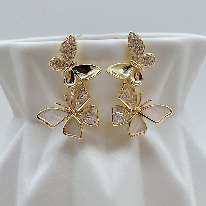 Obi new butterfly S925 Silver needle shell high-grade earrings wholesale fashion women's earrings independent packaging Specification drawing