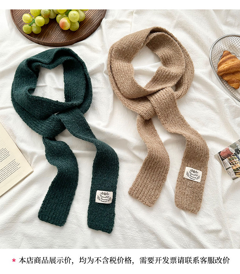 A new winter style of colorful narrow woolen scarf with small strips, a fashionable solid color warm knitted woolen scarf pic 18