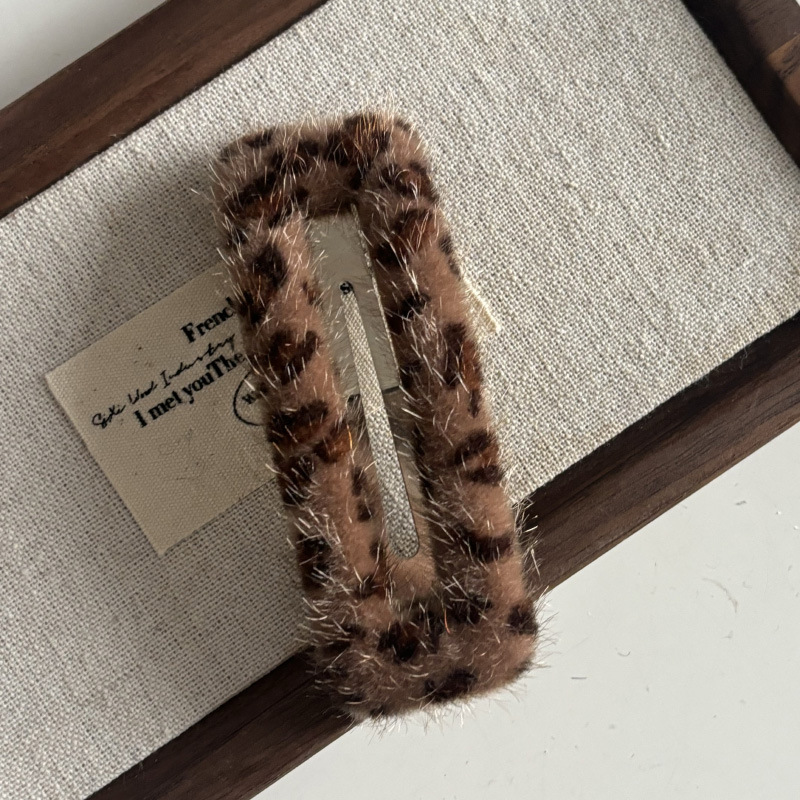 复古豹纹镂空毛绒水滴bb夹时尚百搭气质夹子头饰发夹女秋冬发饰品细节图