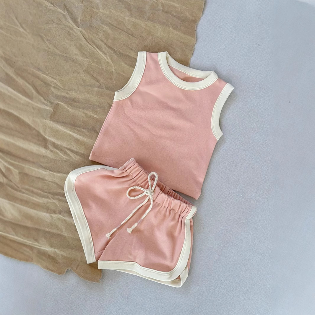 Wholesale of two-piece summer sportswear and casual pants for children in the 2025 Children's Home Vest Set details Picture