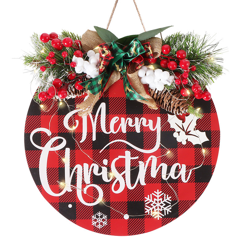 Home European-style Christmas decoration night light DIY wooden sign, 20 lamp heads, wooden bows, festival welcome sign Item Picture