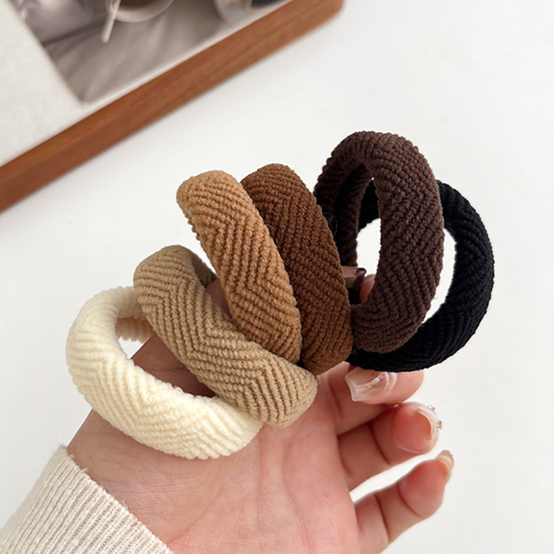 Milk Coffee Color Thick High Stretch Towel Ring Durable And Non-Damaging Hair Ponytail Hair Rope Simple Temperament Tied Hair Band Scrunch Specification drawing