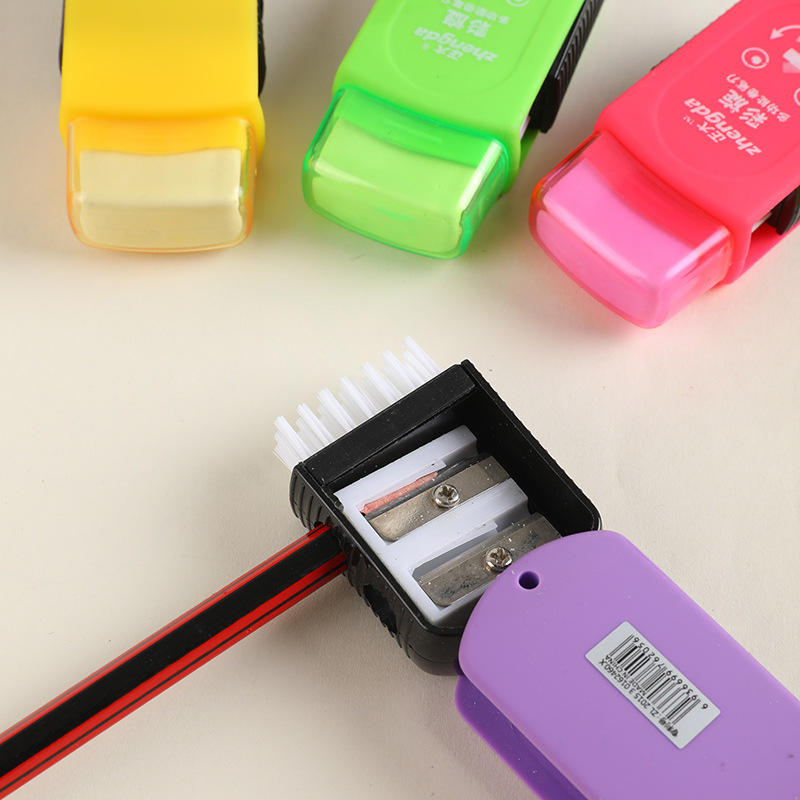 Creative pencil sharpener Eraser brush two-in-one student stationery supplies labor-saving clean color eraser for children Application Scenario