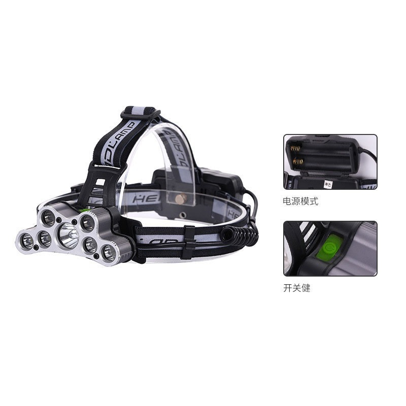 跨境新款7头T6强光头灯头戴式电筒充电超亮光灯现货批发厂家直供图
