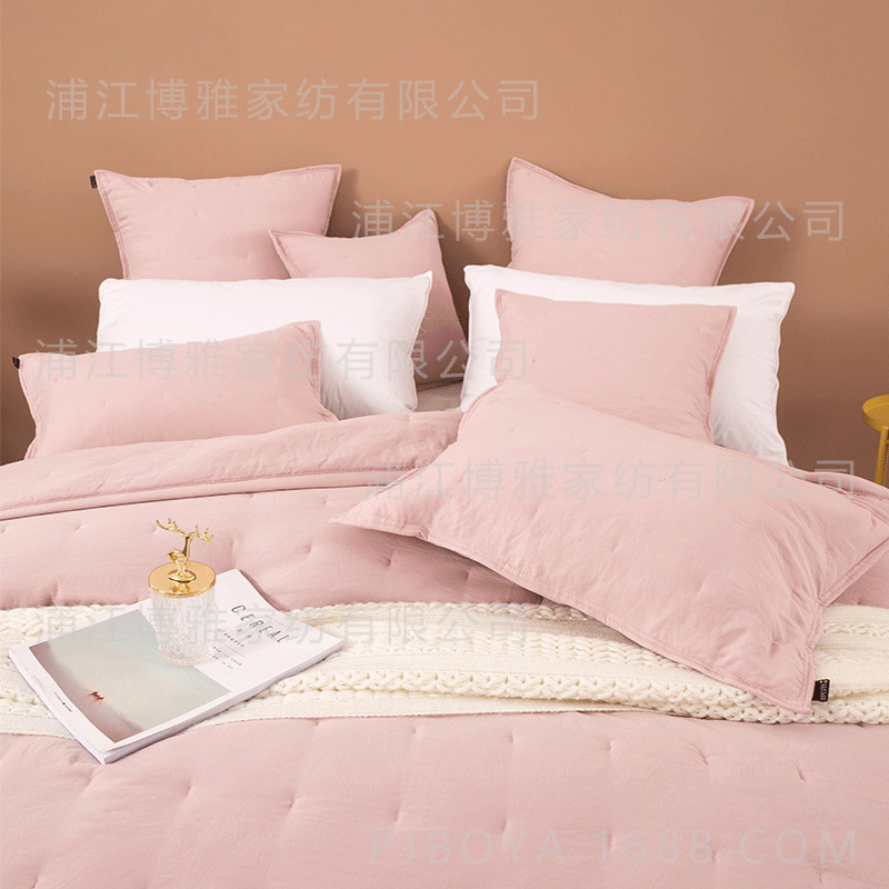 Wholesale 2022 simple and high-quality summer plain three-piece set bed covers, pillowcases, washed cotton air-conditioned quilts and summer cooling quilts Specification image