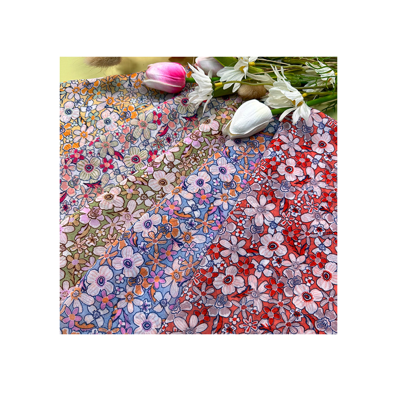 Second batch of single-layer slightly translucent summer dress fabric exclusively for pearl chiffon, fresh and fashionable printed fabric Item Picture