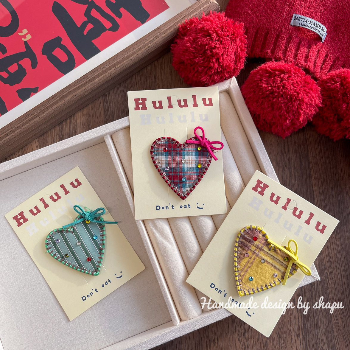Retro hot diamond checkered heart-shaped BB clip, cute children's hair clip, versatile girl bangs side clip, hair accessory and hairpin