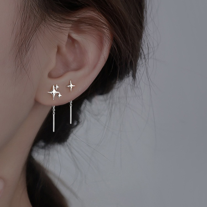 Asymmetrical four-pointed star earrings female fashion elegant temperament four-pointed star earrings niche ins cold wind ear chain thumbnail