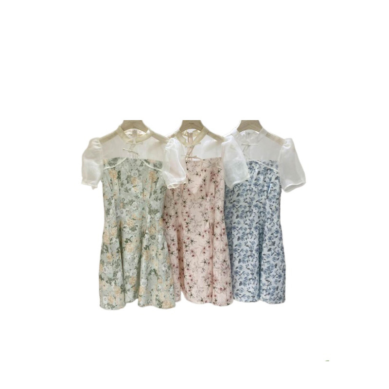 The 2022 Thirteen Factories New improved cheongsam new Chinese-style dress for summer women's wear features a design sense of patchwork chiffon dress Item Picture