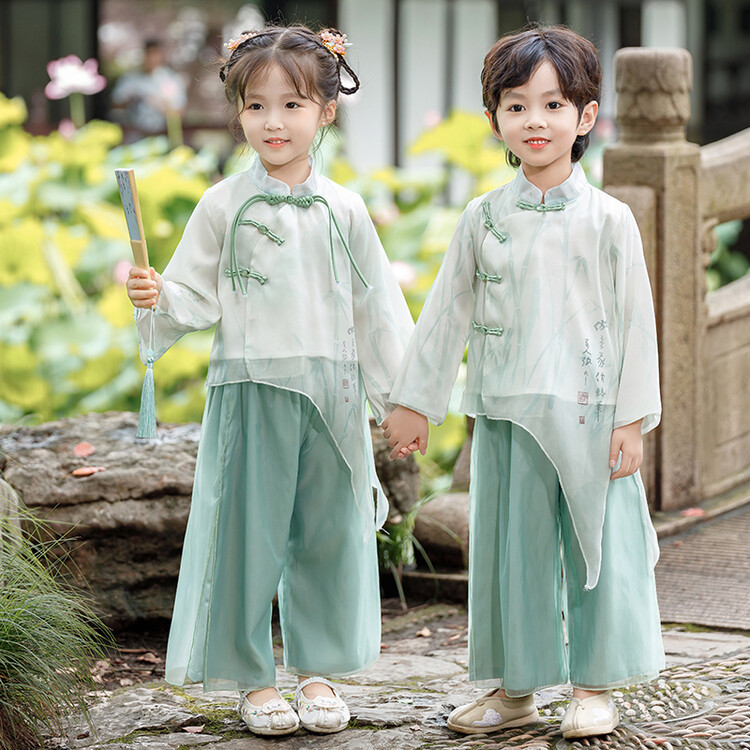汉服男童短袖中国风/男童汉服/唐装儿童夏季中国风/裙子女童短袖中国风/汉服男童中国风产品图