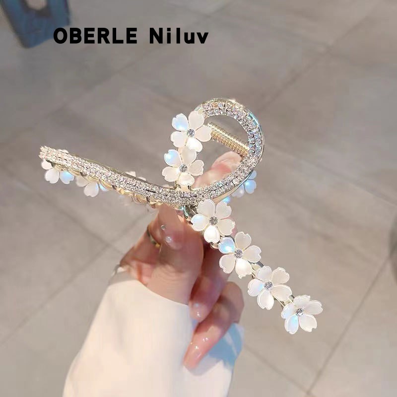 金色花朵大号水钻抓夹金属发夹后脑勺发抓夹子头饰鲨鱼夹发卡女夏                              