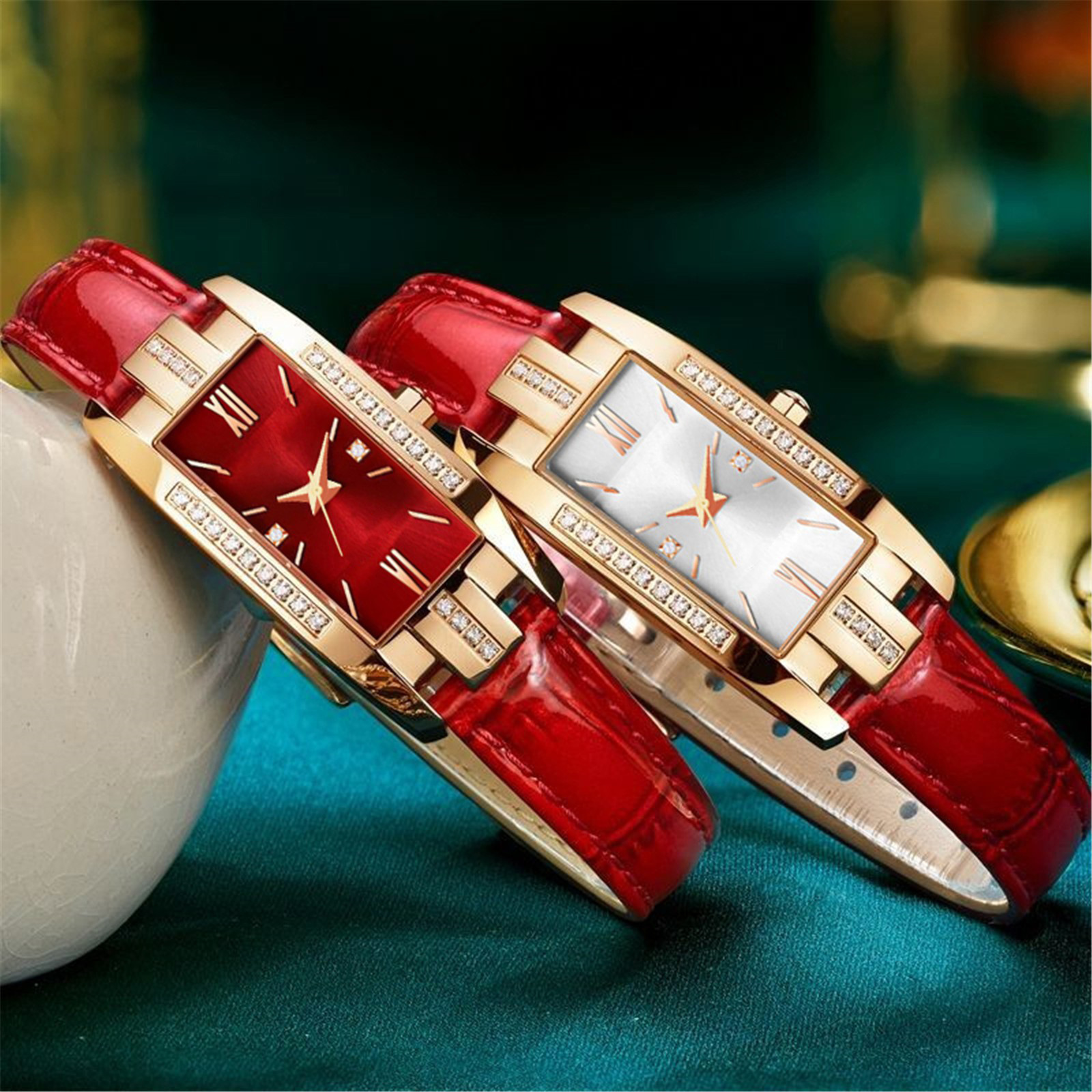 The popular "Little Green Watch" for women on Douyin and Kuaishou is a fashionable, niche, and light luxury diamond-encrusted student quartz small square watch Specification image