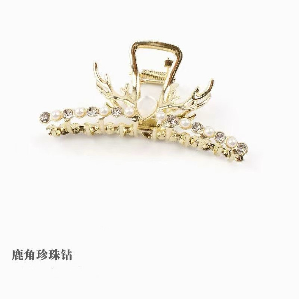 Antler large high-end hair clip, pearl cross grab clip, Korean back of the head hair clip, ins style simple hair clip Specification image