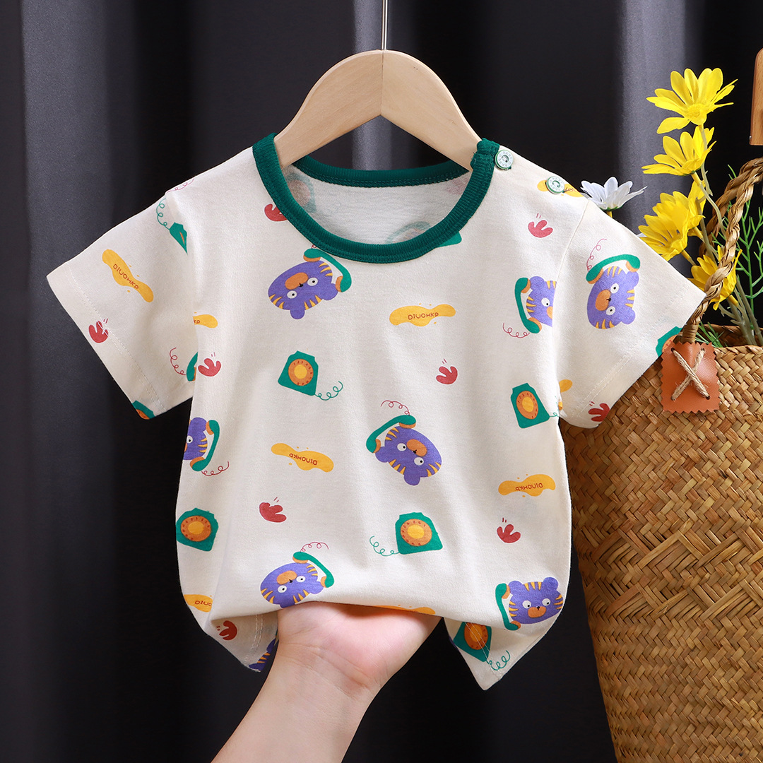 Children's Short-Sleeved T-Shirt Cotton Girls Summer Baby Baby Summer Children's Clothing New Boy's Coat A Hair details Picture