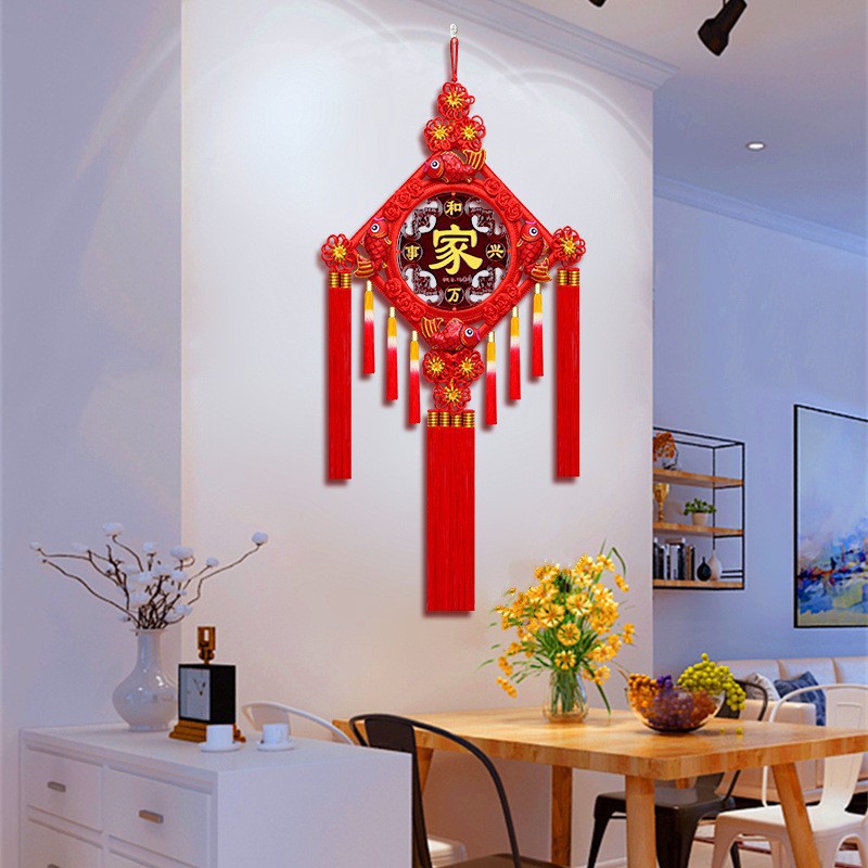 Peach wood Chinese knot pendant, Chinese-style home decoration wood carving pendant, large "Fu" character for living room, Spring Festival decoration gift Specification image