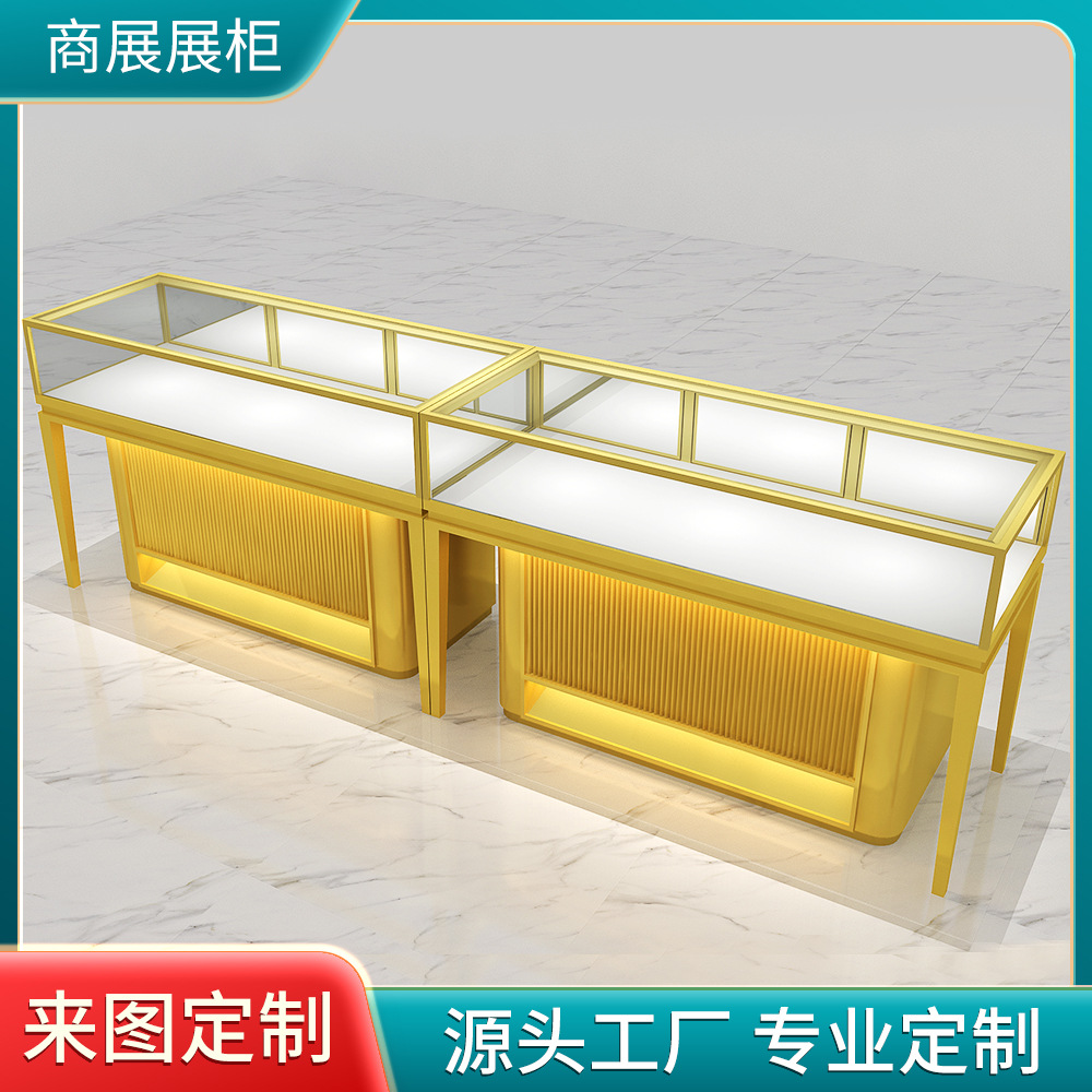 不锈钢珠宝首饰展示柜产品圆形弧形玻璃展柜黄金饰品手表柜台定制