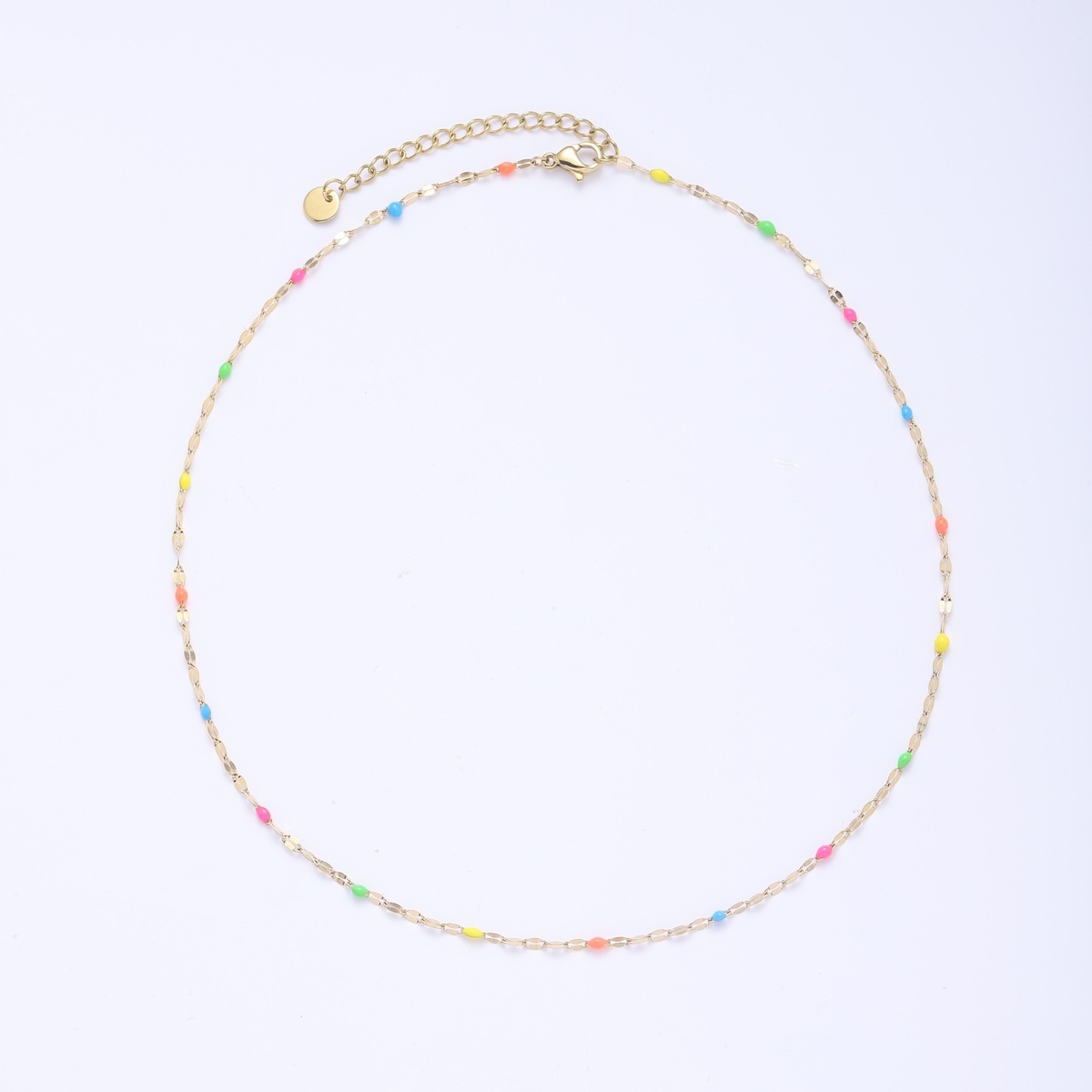 Colorful rice bead necklace, ordinary chain, fresh, simple and niche titanium steel necklace Item Picture