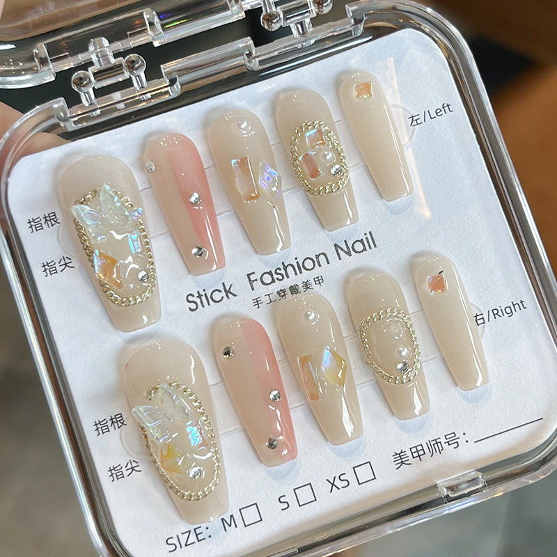 Yuning Light Luxury Glass Moonlight Wear A Hand-Made Aurora Drill Nail Nail Patch In The Long Bride Fake Nails Finished