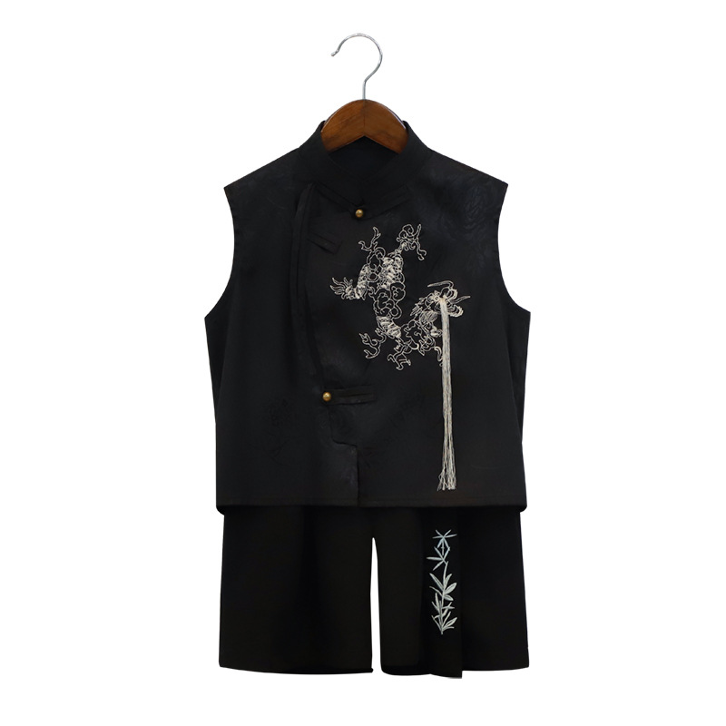 National trend boys' Hanfu set, national style embroidered magua vest, new Chinese-style children's hosting performance costume, flower boy's first birthday dress Item Picture