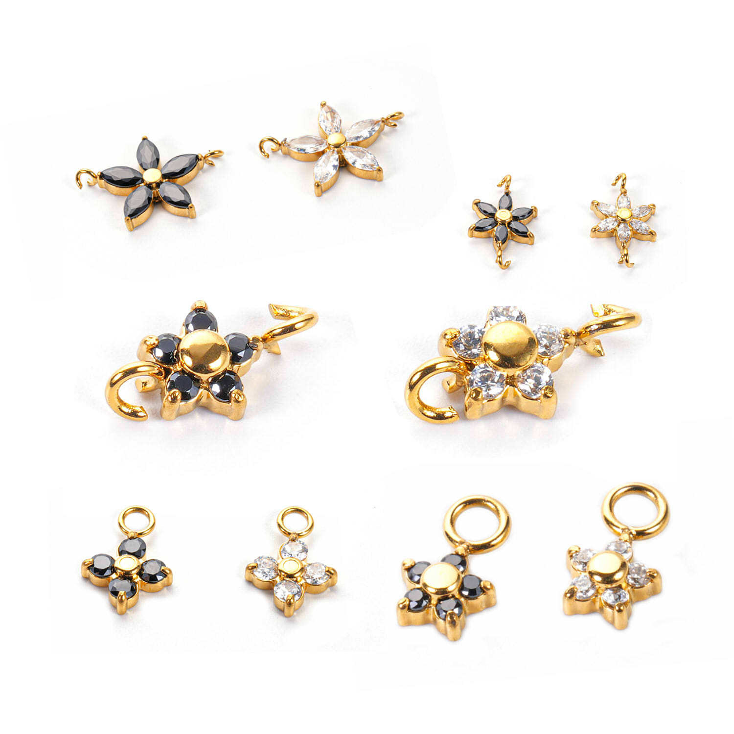 Cross-border fashion stainless steel four-leaf clover, five-pointed star, zircon inlaid diy double-hole pendant design accessory pic 17