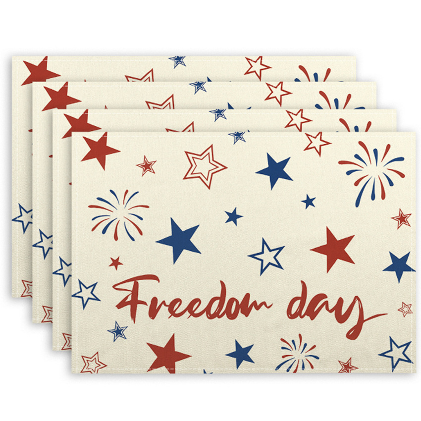 国潮跨境印花餐桌垫家居独立日餐巾装饰节日餐盘垫隔热垫杯垫