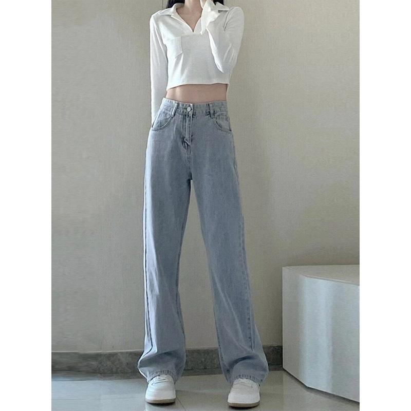 Black high-waisted straight-leg jeans for women's Spring and Autumn 2025 new style, highlighting a petite figure, drooping wide-leg floor-length pants Application Scenario