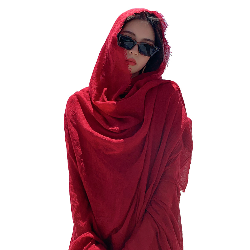 Big Red Photo Cotton Scarf Desert Sun Protection Shawl Seaside Tourist Beach Chaka Salt Lake Gauze Scarf Female Item Picture