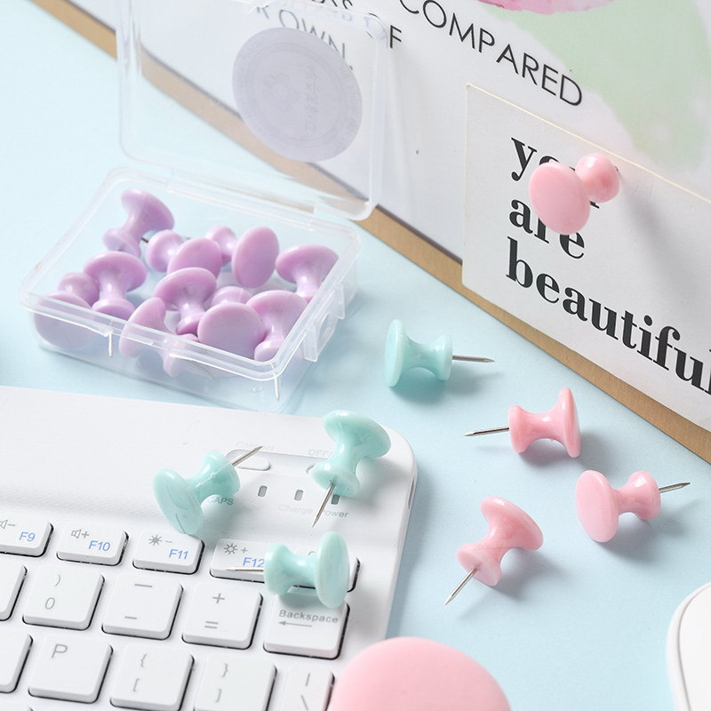 Cross-border exclusive macaron color box-packed I-shaped nails, fresh and creative, large-sized plastic thumbtacks office supplies details Picture