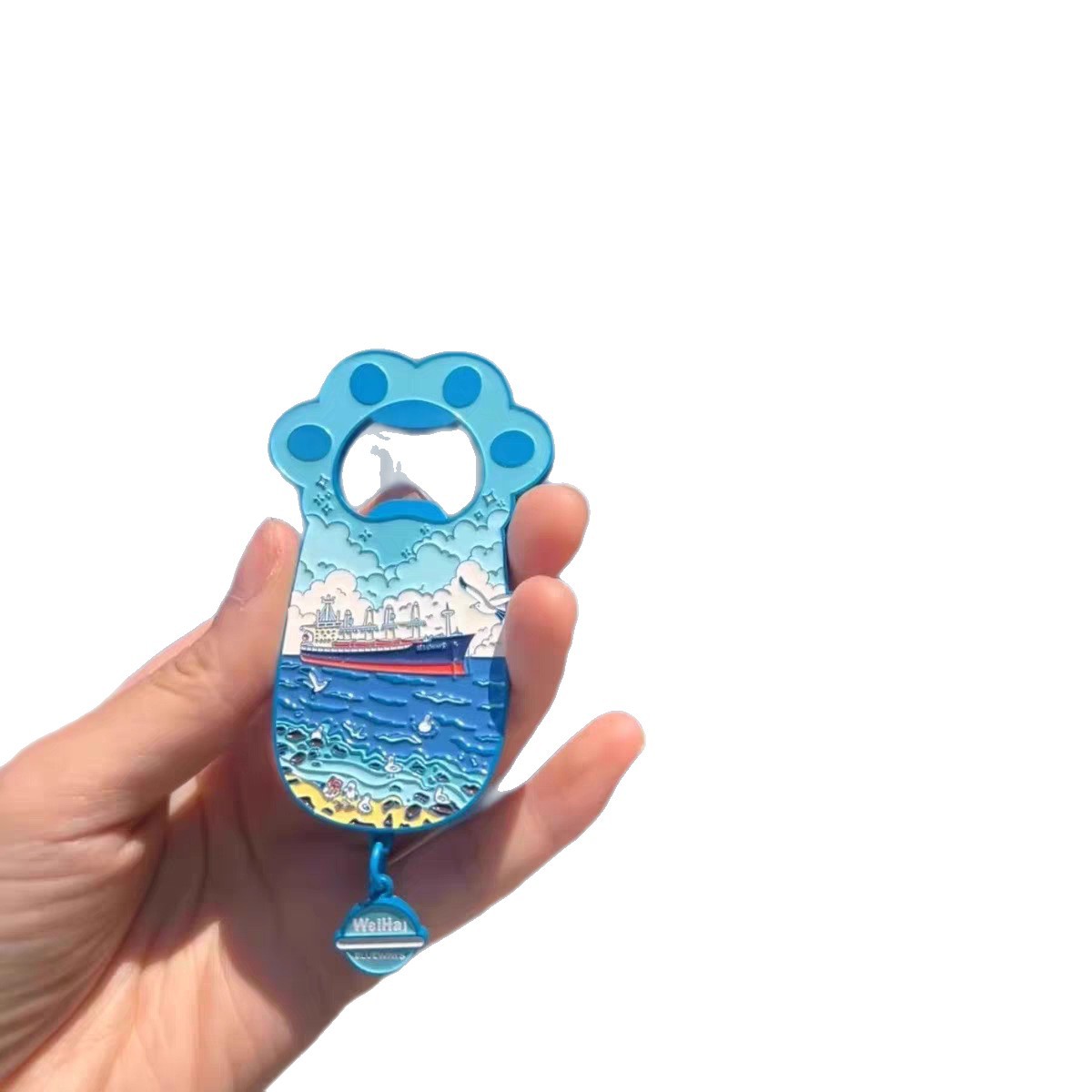 Customized bottle opener fridge magnet, Weihai Maotou Mountain Cultural and Creative tourism souvenir, high appearance level metal fridge magnet customization Item Picture