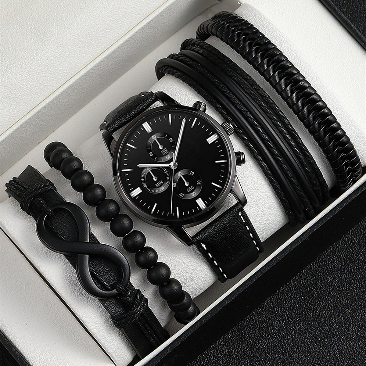 Cross-Border Explosive New Men's Foreign Trade Wholesale Fashion Belt Watch Watch Bracelet Set Fashion Casual